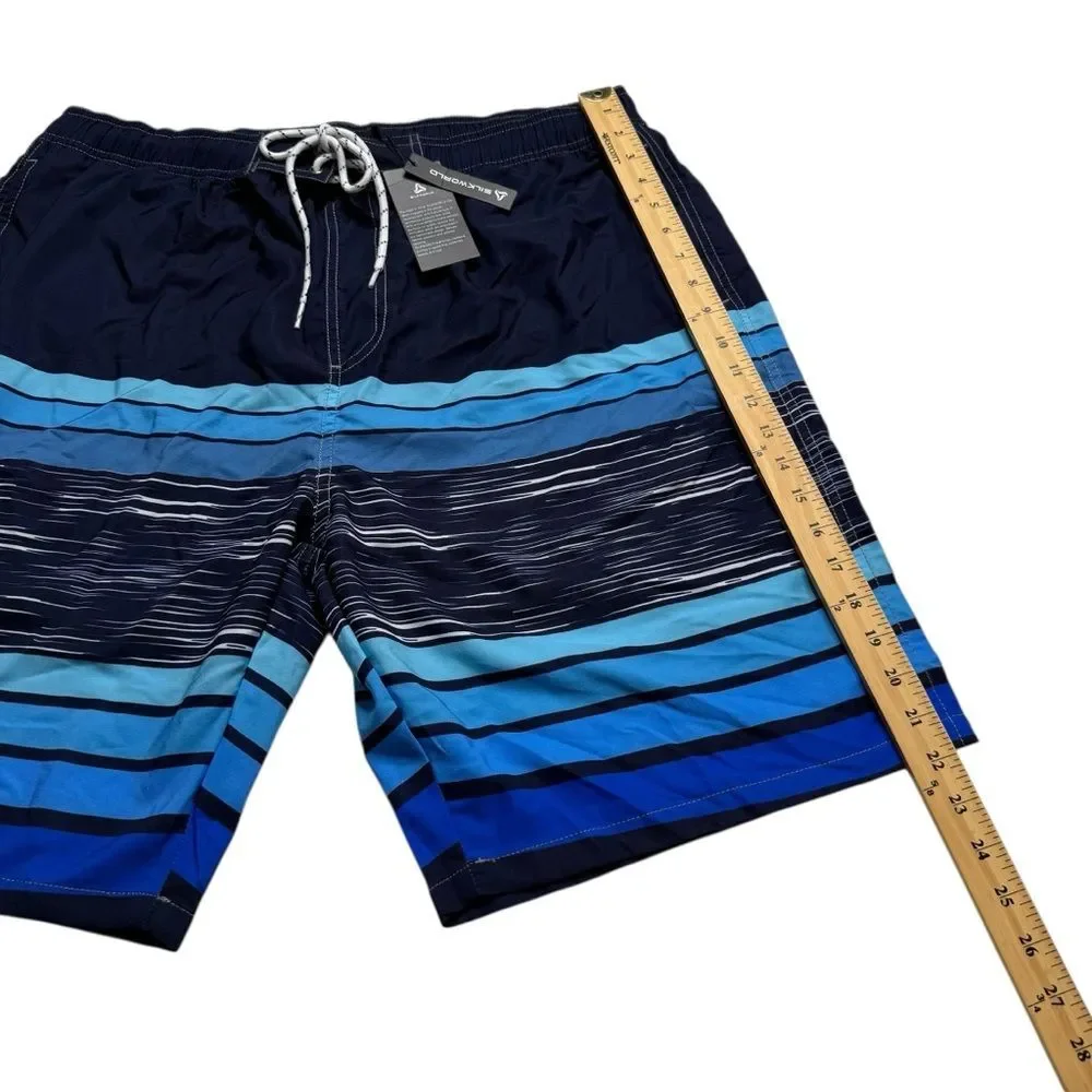 NWT Silkworld Men’s Board Shorts Beach Pool Surfing Blue Striped Sz XXL
